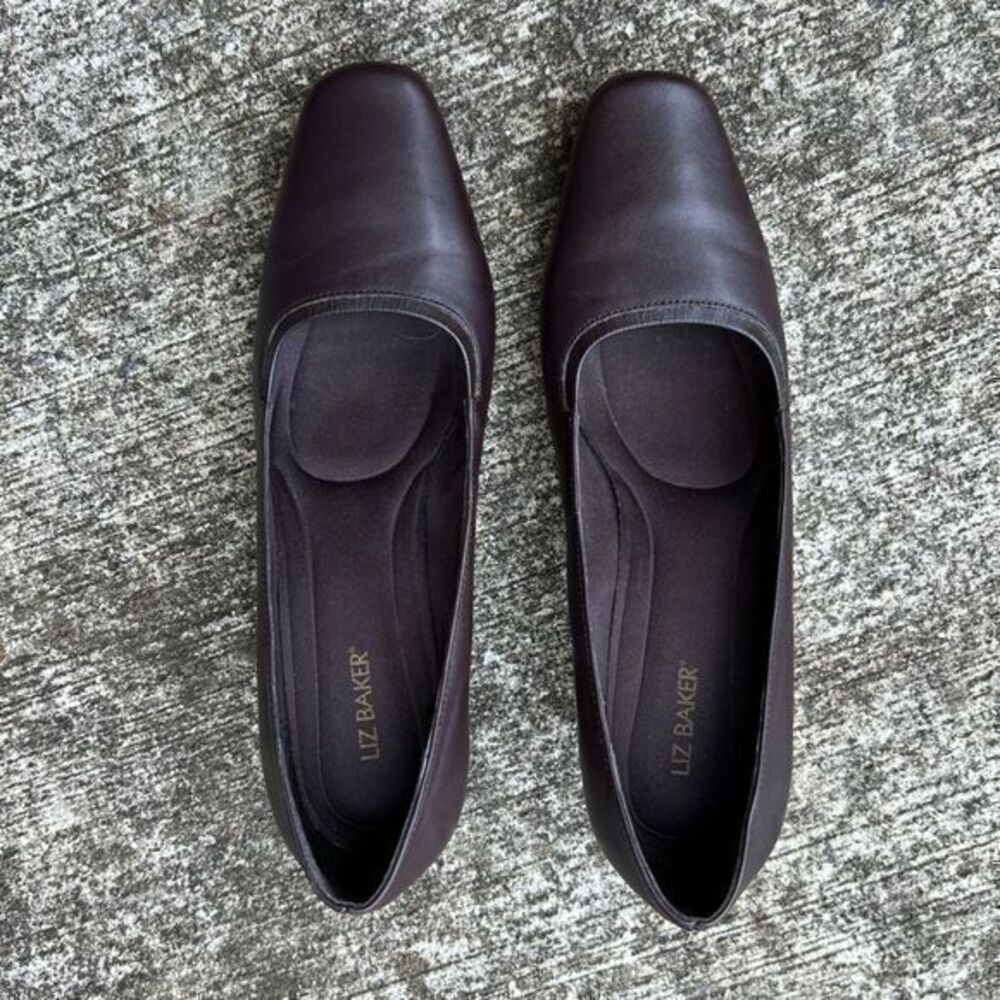 Liz Baker Women's Block Heel Pumps Slip on Leather Upper Burgundy Brown Size 6.5